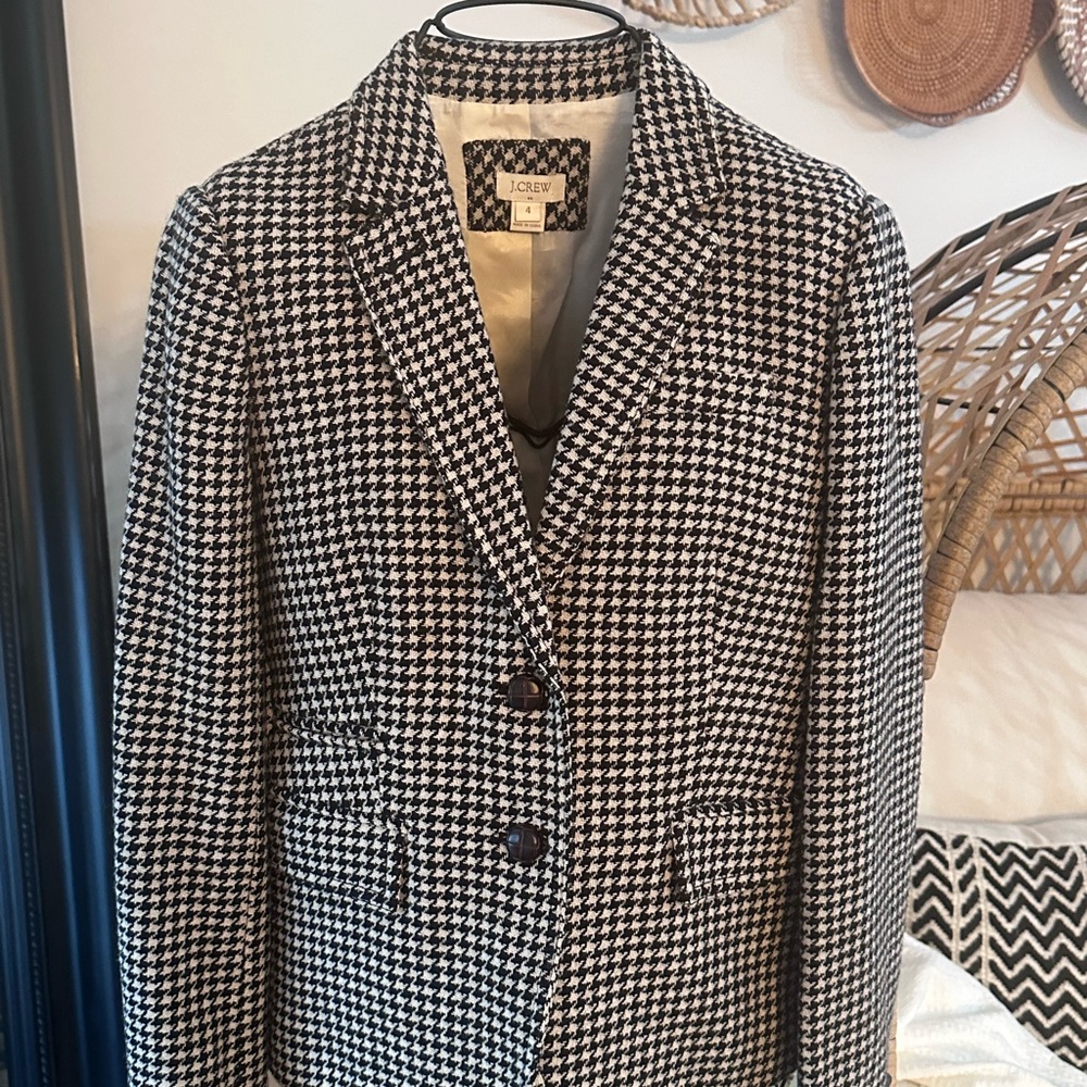 J.Crew Schoolboy Blazer, Black & Tan/cream houndstooth, wool blend, size 4